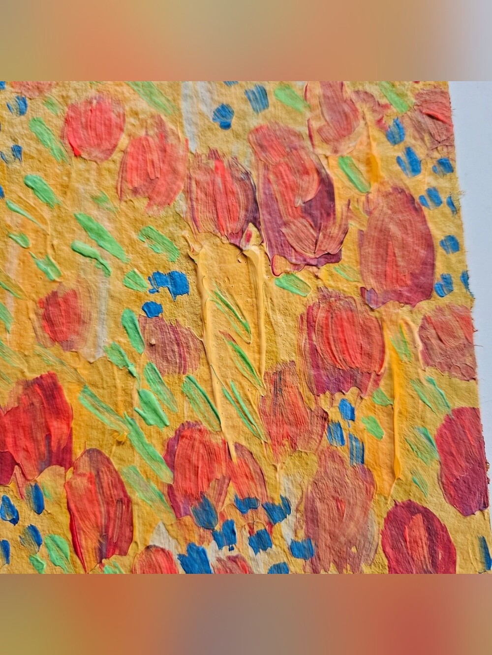 5"x7" original tulips flowers abstract painting red orange bright gallery Art - Picture 10 of 11